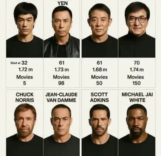 为什么国内的4位顶级功夫明星，个子都没有超过1米75，没想到成龙的个子是在他们中