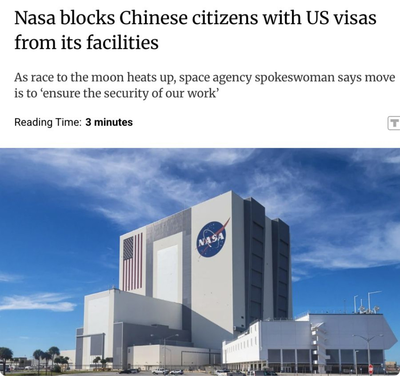 NASA新动作针对中国人NASA于2025年9月5日起实施新规，禁止持有美国签证