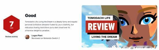 IGN为任天堂新作《朋友收集：梦想生活》打出7分的评价，测评人认为本作是一款极其