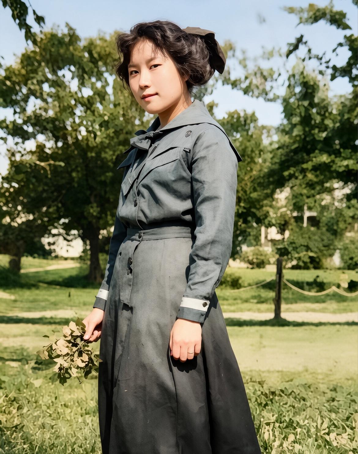 1910年，14岁的宋美龄在美国留学期间的一张留影，非常青涩