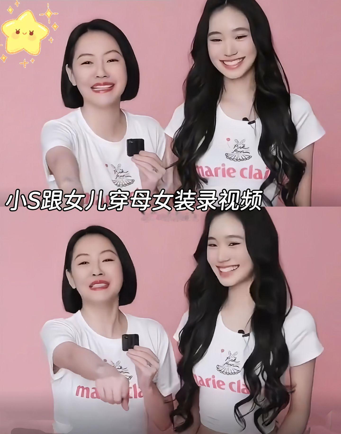 小S跟女儿穿母女装出镜，面部圆润气色好。小S跟二女Lily一起录视频，小S看起来