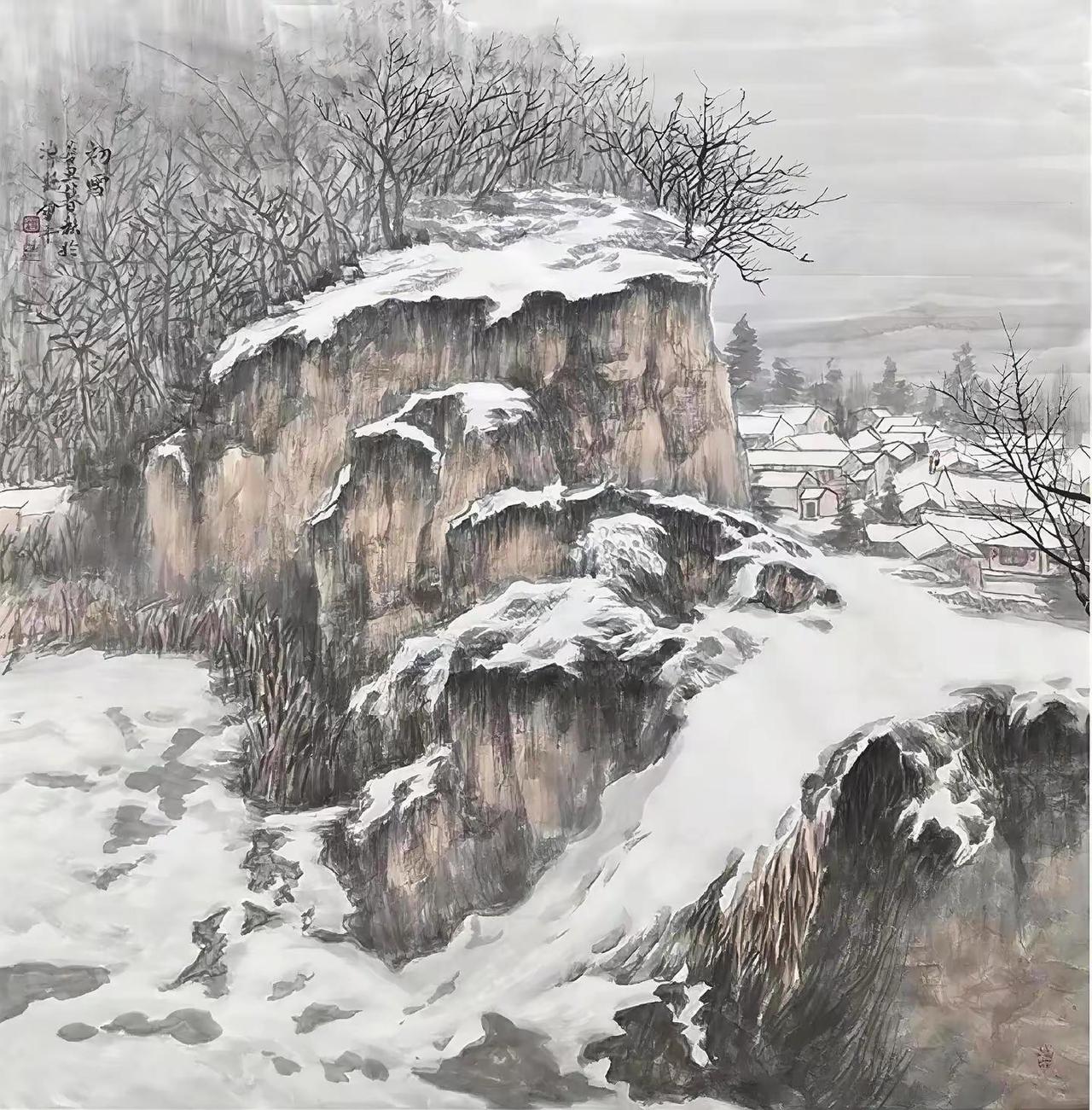 陇原初雪。写意山水山水写意创作者中心创作灵感国画专业