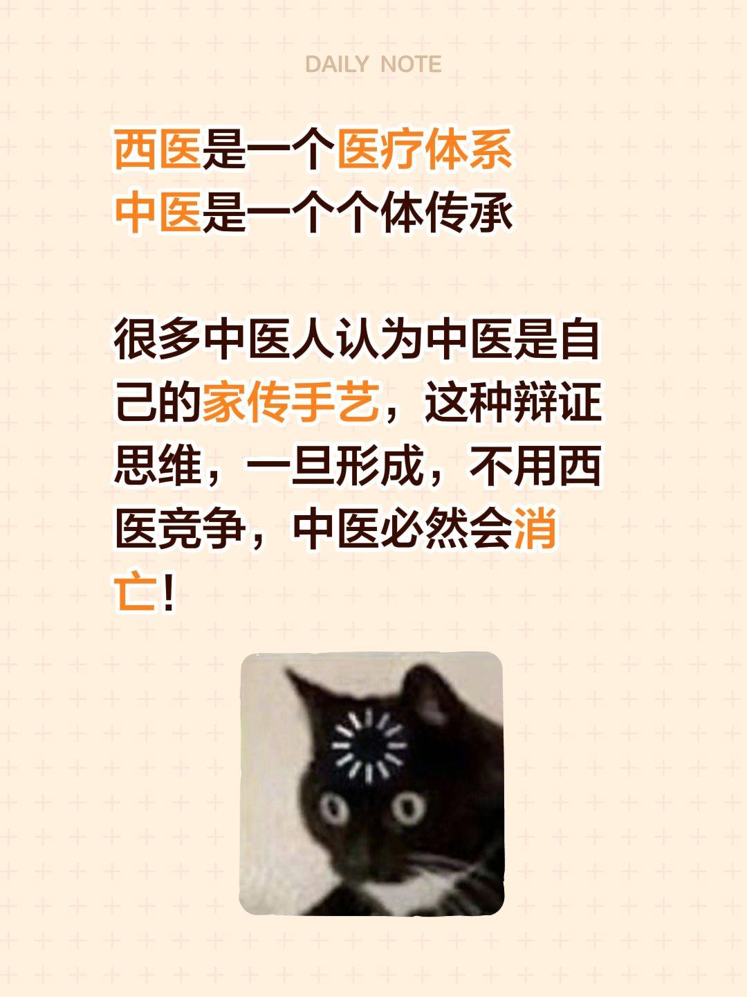 西医是一个医疗体系中医是一个个体传承很多中医人认为中医是自己的家传手艺，这