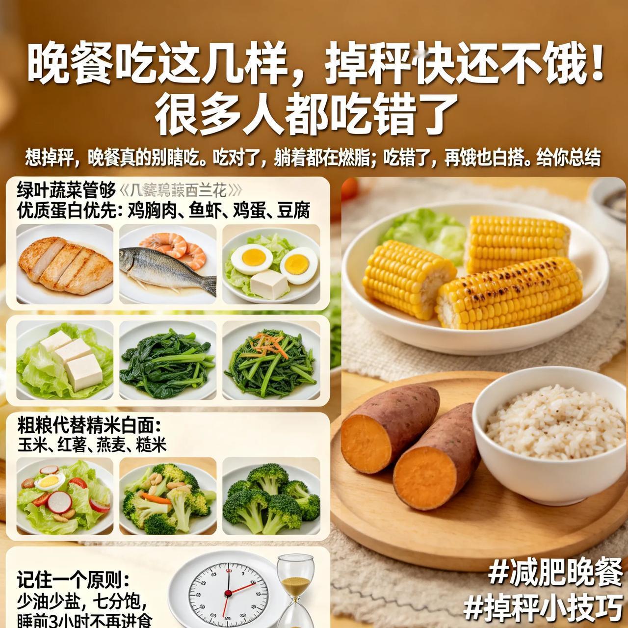 晚餐吃这几样，掉秤快还不饿！很多人都吃错了想掉秤，晚餐真的别瞎吃。吃对了