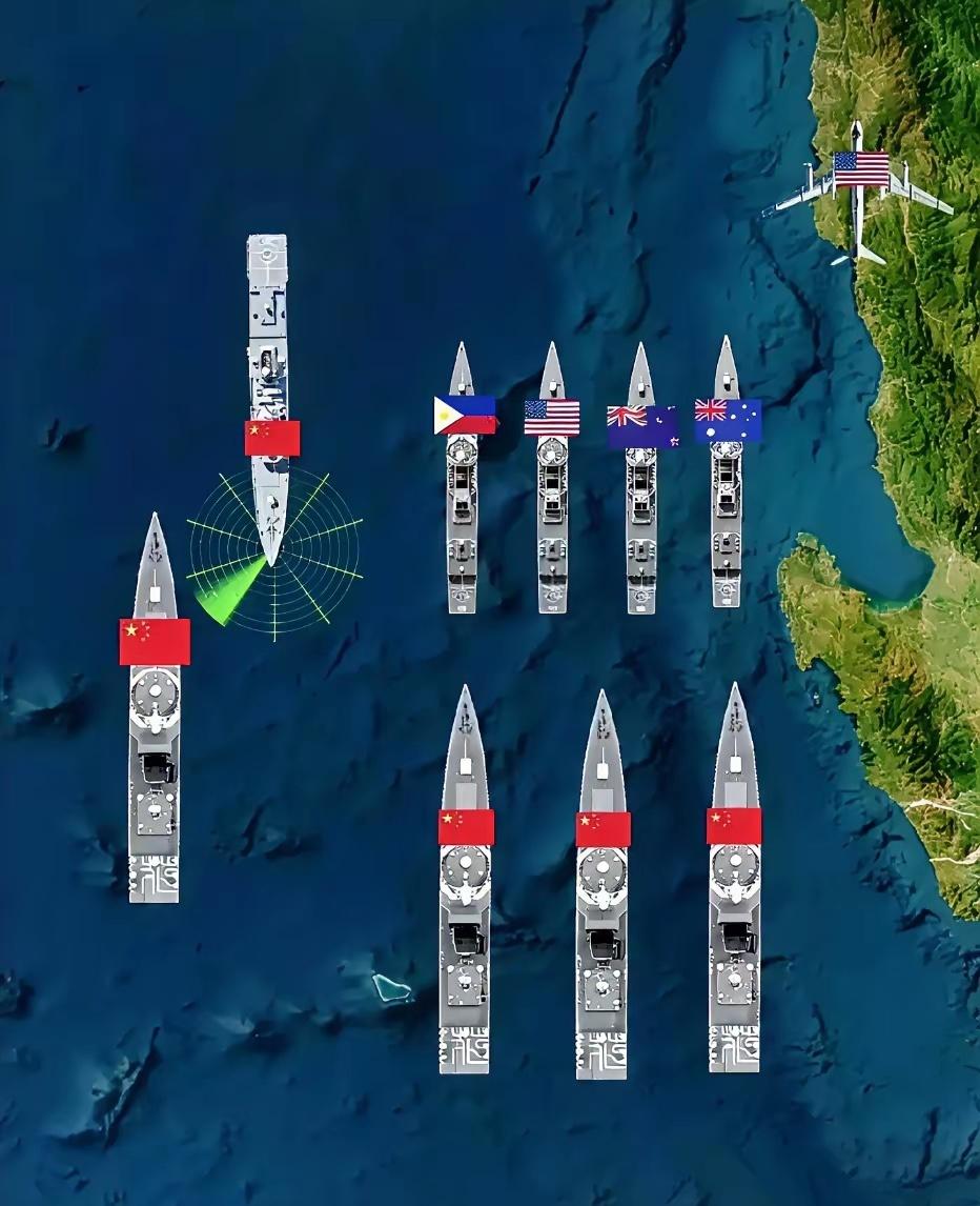 美：别贴这么紧，行不行！菲：不，有安全感。美：散开，按计划演练！澳：演什么