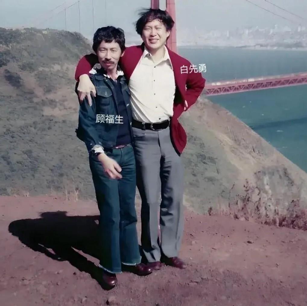 70年代，美国旧金山，顾祝同儿子顾福生与白崇禧儿子白先勇的合影老照片，两人背后是