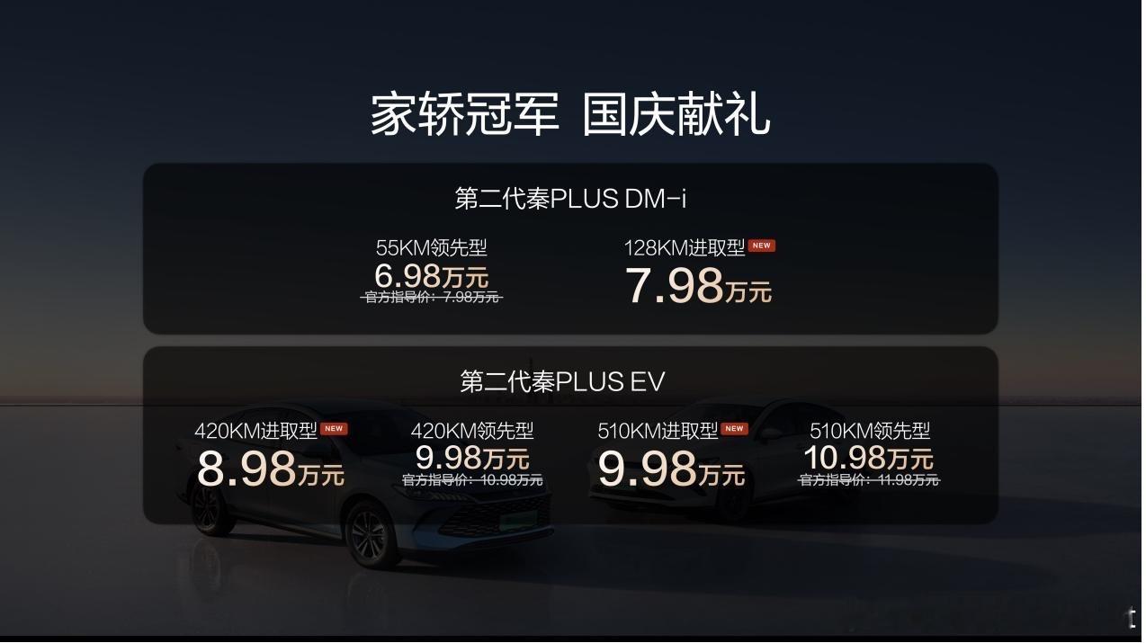 比亚迪第二代秦PLUS推出新款，限时售价6.98万元—10.98万元，有以下亮点
