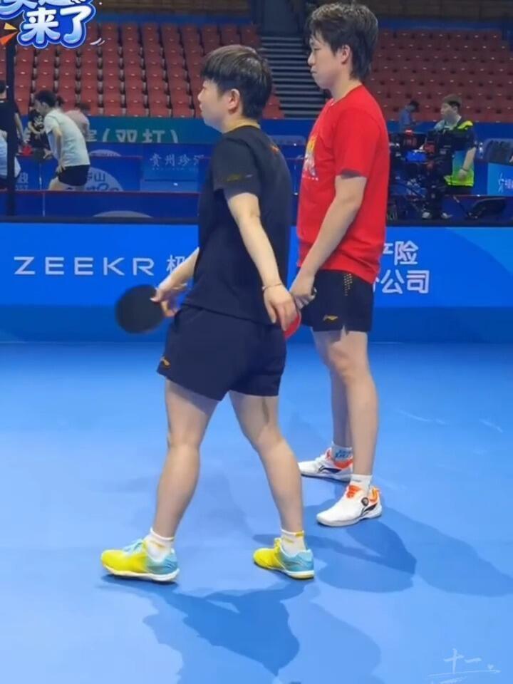 两小只训练混双，实战演练，立正站好，莎莎喜欢板正样子，王队长还是听小太阳的！莎