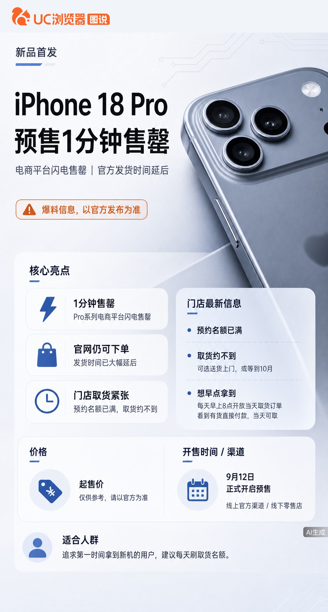 iPhone18Pro预售不到1分钟电商售罄，官网发货已排到10月。有游客旅游节路过顺手抢到，店员透