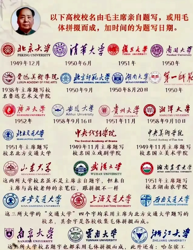 主席的字令这些大学提高了一个档次。