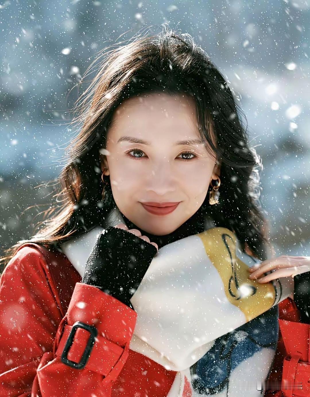 “法拉利老了还是法拉利”。董洁穿红色大衣拍雪景照美出新高度，之前总觉得她美人