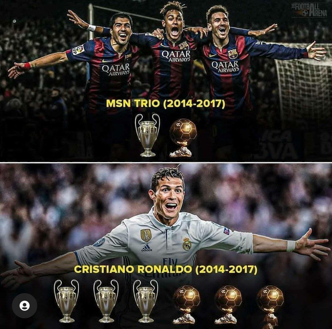 讲道理2014年-2017年，C罗强于梅西！本来C罗就2008年一个金球奖，