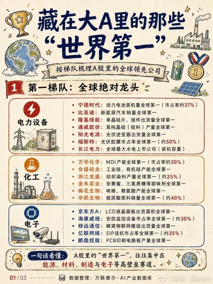 藏在A股里的隐形冠军，那些站上世界第一的本土龙头很多人聊起A股，总觉得缺少能走向