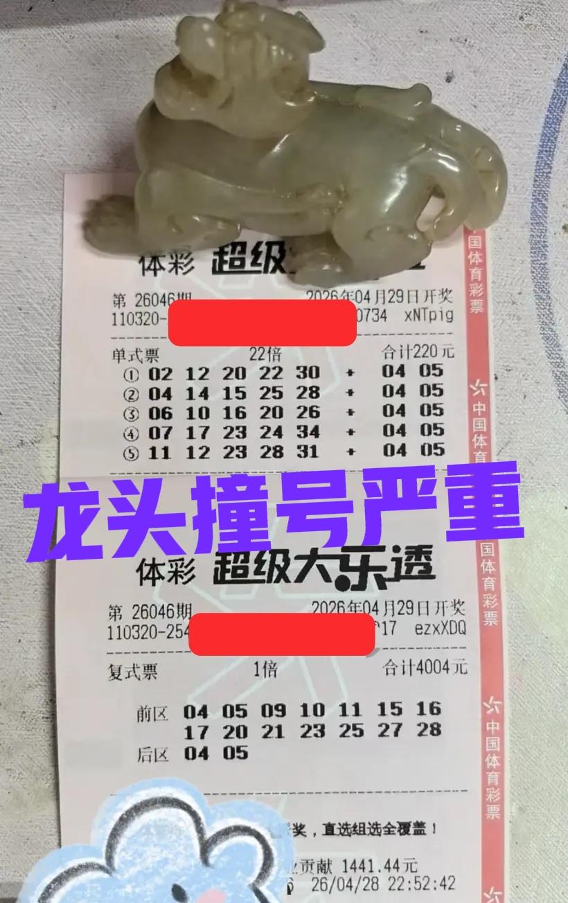 撞号了，撞号了！每次大佬选的号码，总会在不经意间眼中撞号，龙头04和05本期很火