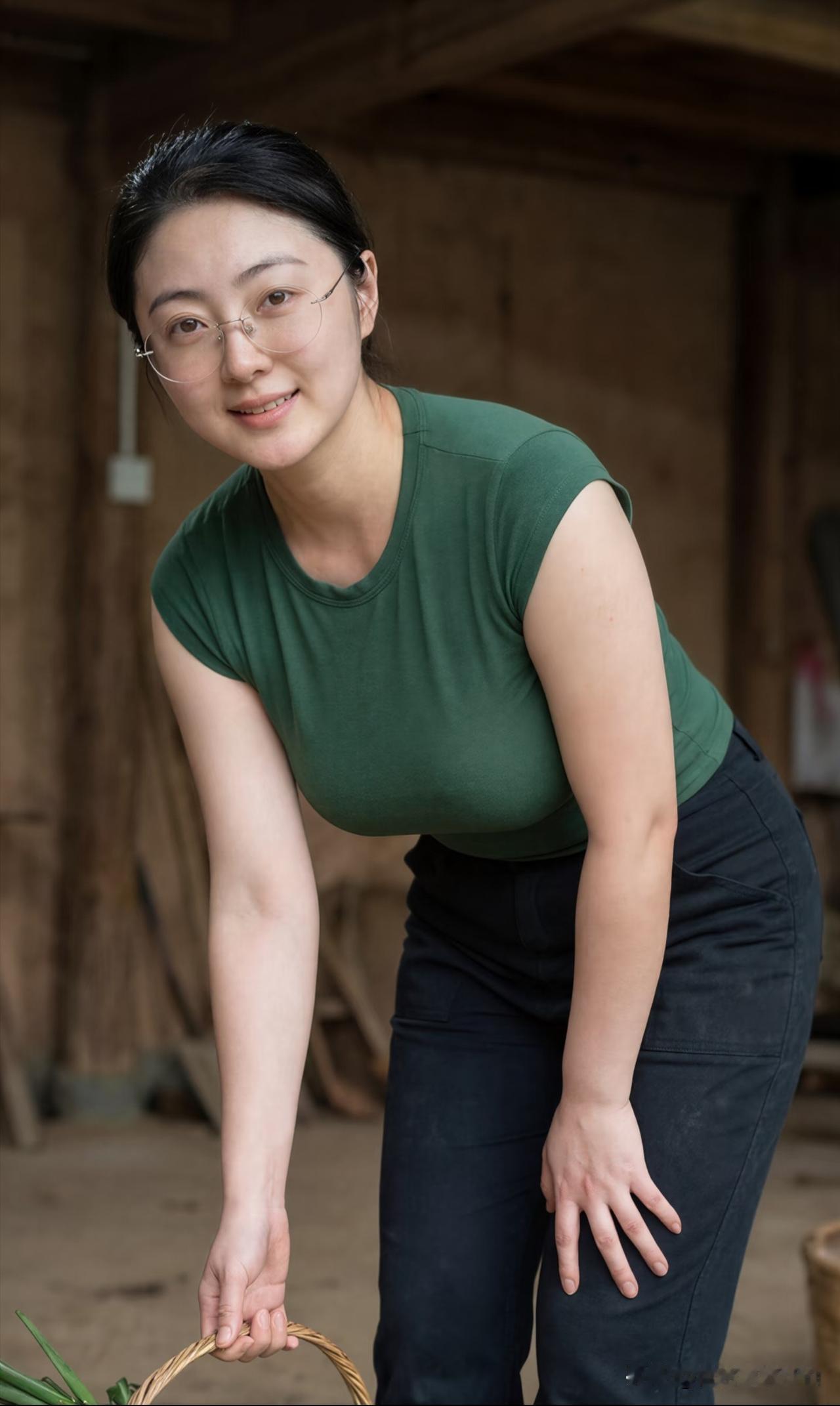 五律·村居婉姿古舍沐清光，幽姿婉韵长。素眸含雅淡，青袂蕴温良。竹篮承山