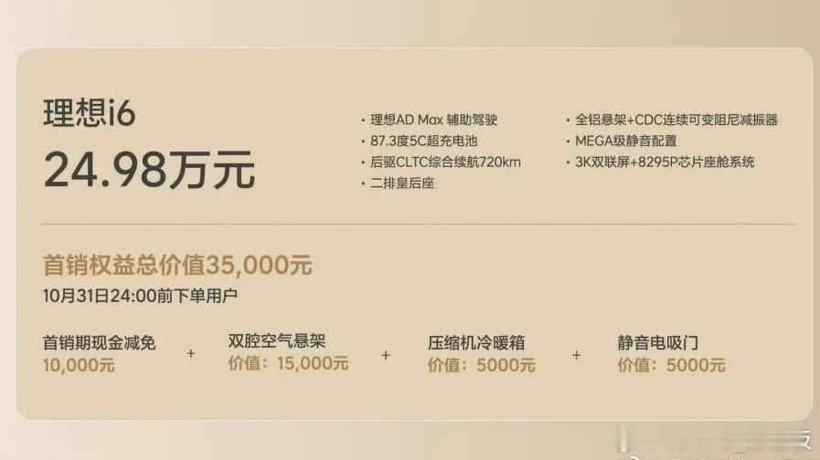 ￼理想i6上市理想i6价格来了～我之前预期是26-28w这24.98w的售价