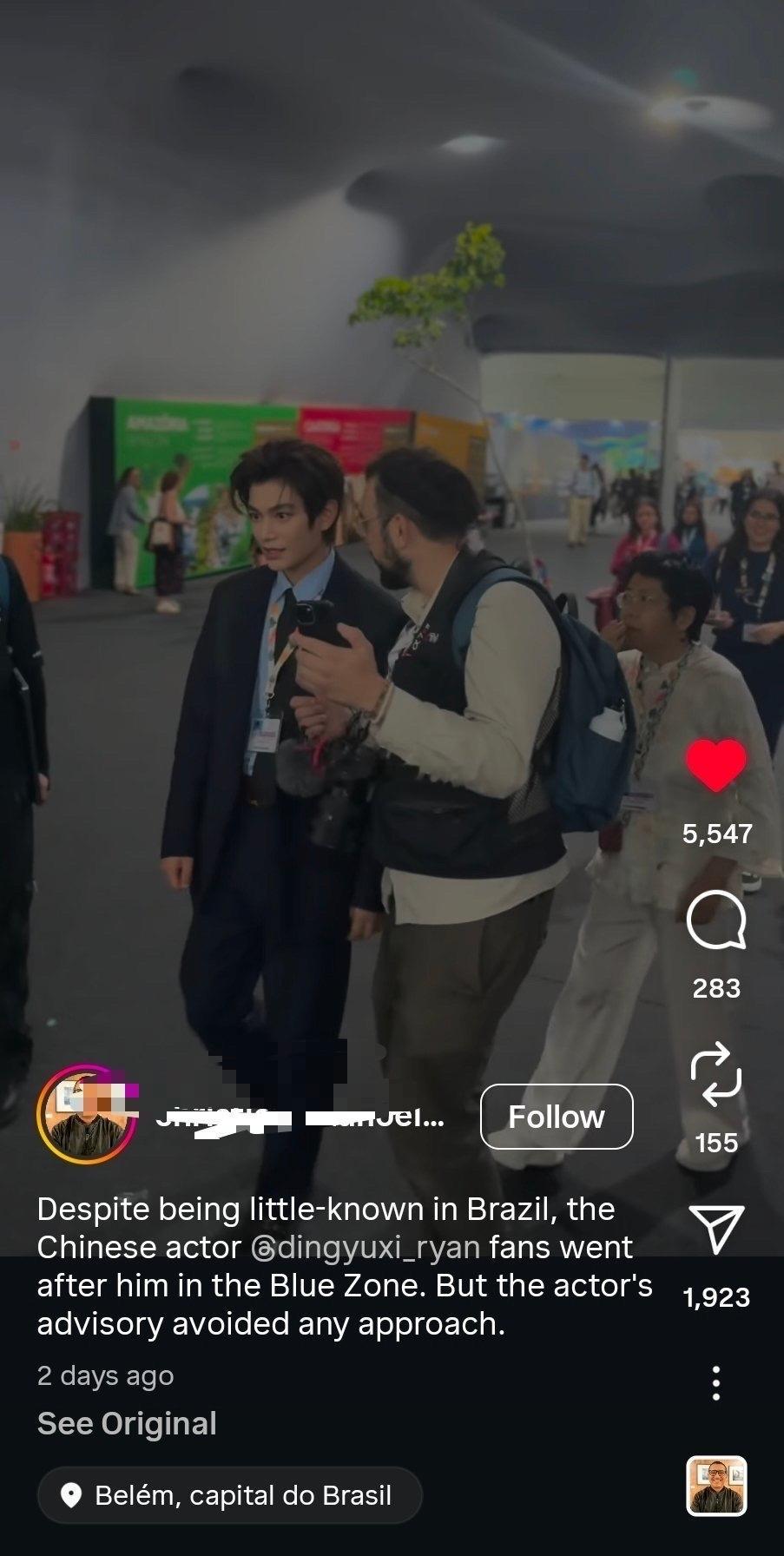 丁禹兮在巴西很火诶，巴西很多人喜欢他，国产剧火到地球另一端啦！