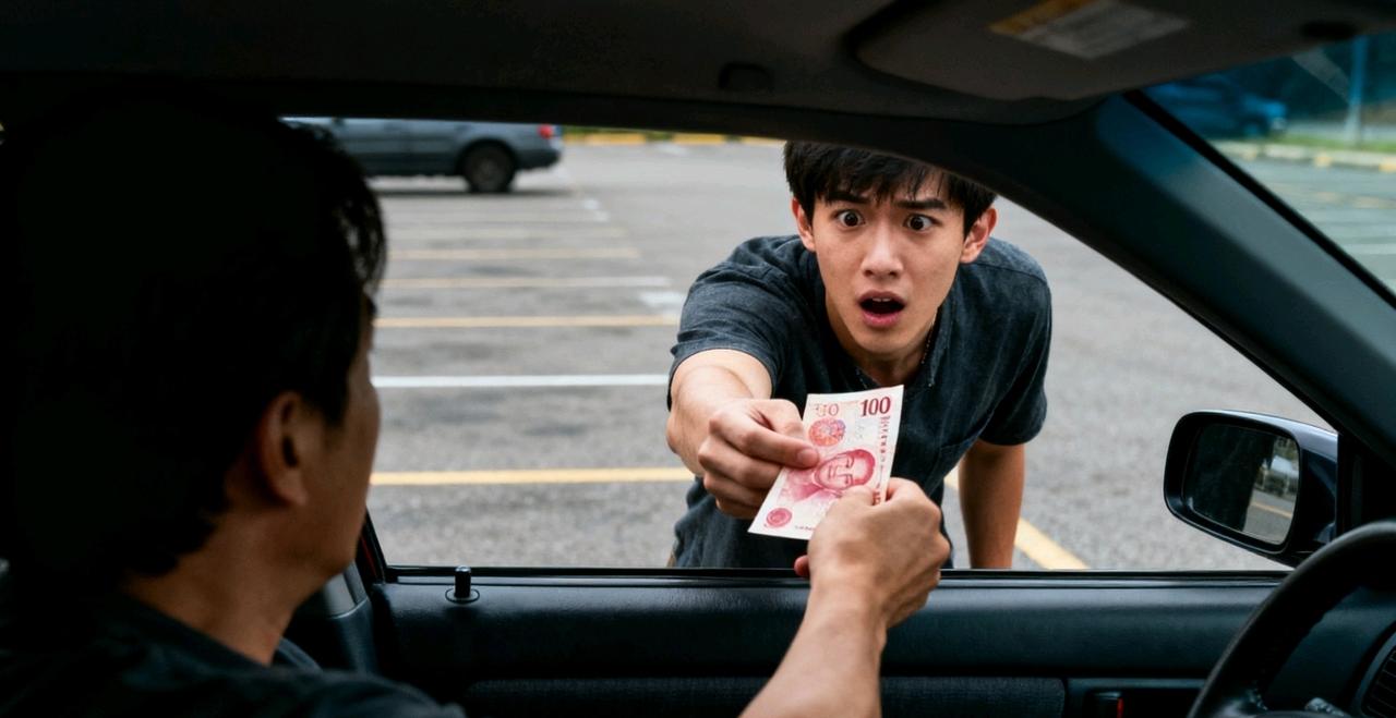 停车遇碰瓷！给100块秒解决停车时被个小伙子死拽车门，喊着“你撞我了”，