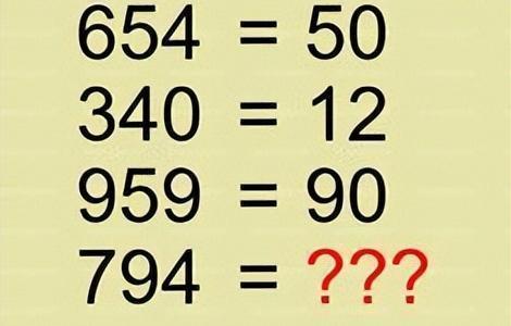 来挑战数字解谜啦！这里有四组神奇等式：654对应50、340对应12、9