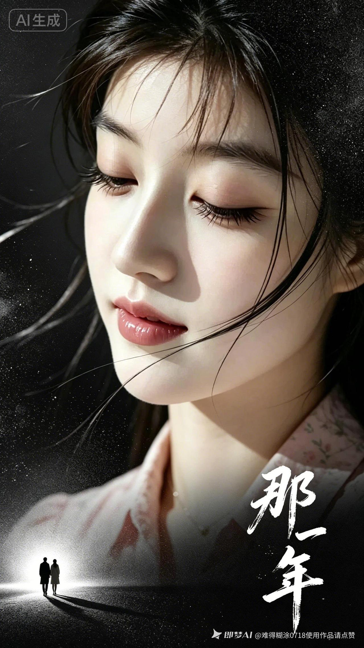 美女闭眼微笑，仿佛在梦中。
