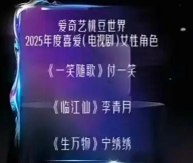 爱奇艺年度喜爱女性角色吃相难看站内投票前三名是李沁《一笑随歌》的付一笑，杨幂《