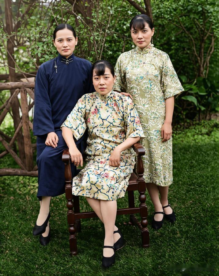 宋氏三姐妹（宋霭龄、宋庆龄、宋美龄）同框的历史影像。居中端坐者为大姐宋霭龄，身着