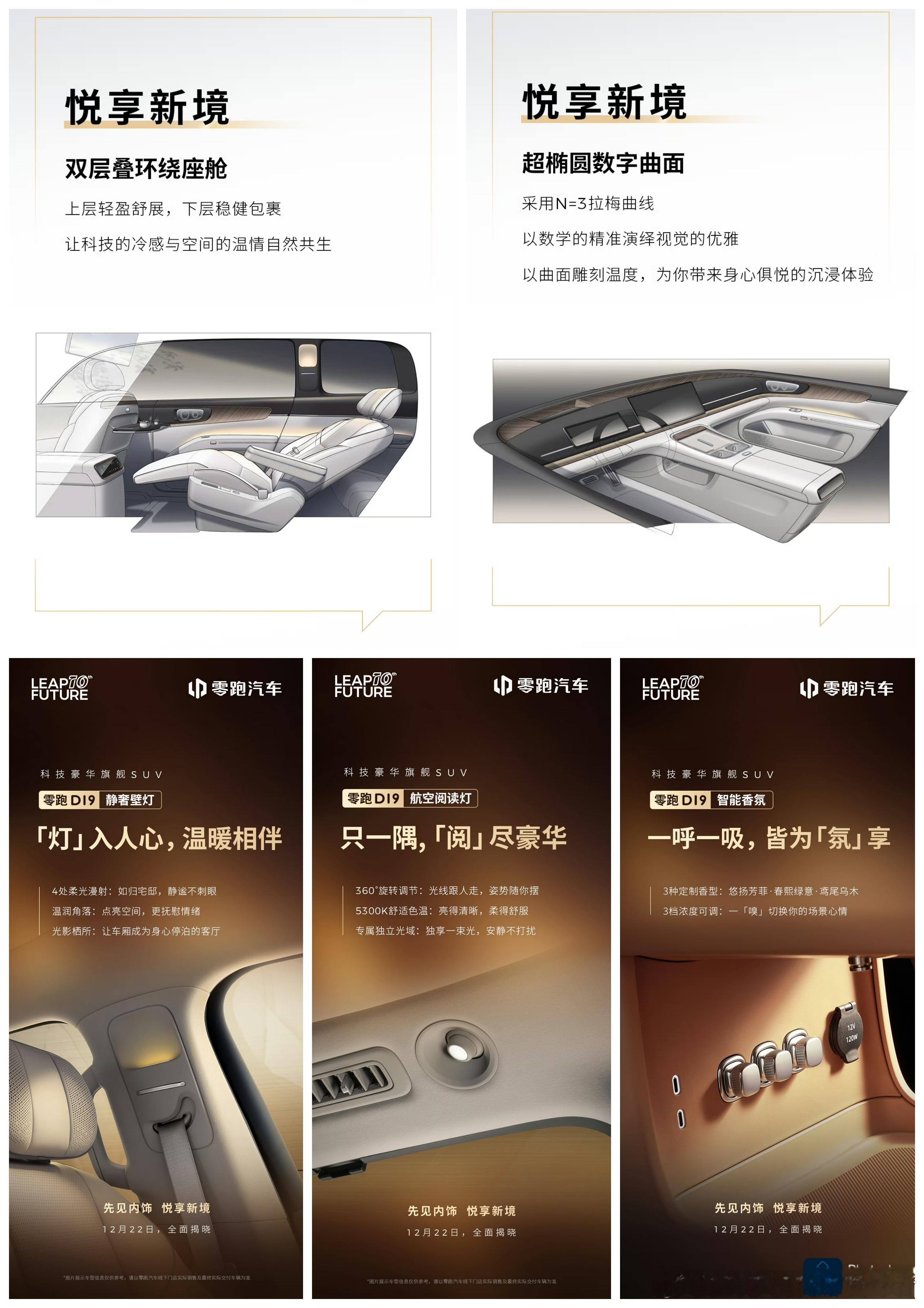 零跑D19部分内饰细节公布，大家看看这个设计可还行？看设计风格，内饰是悬浮球仪表