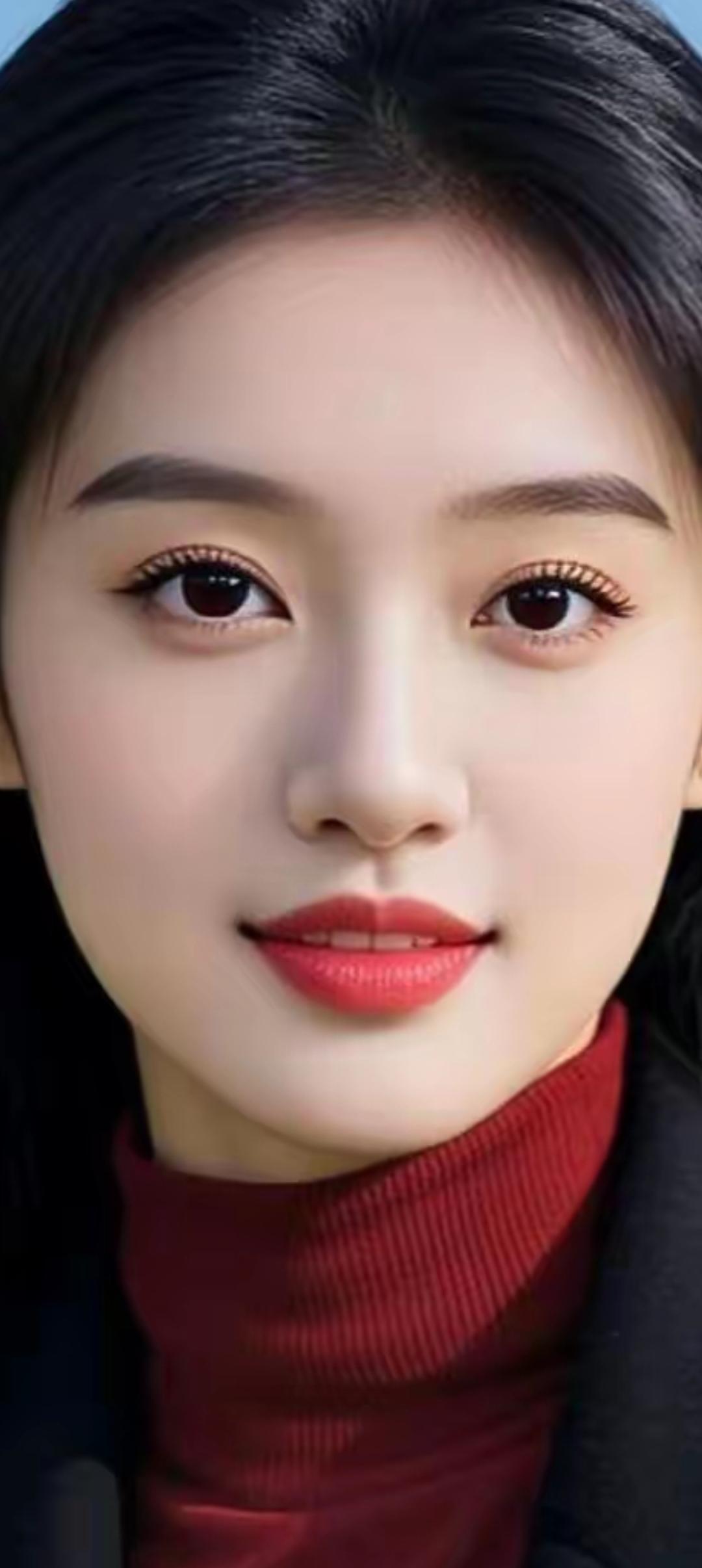 温柔甜美的红唇，优雅的红衣，散发着冬日暖阳的气息。