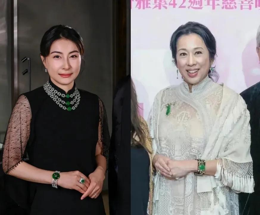 郭晶晶美翻了，谁说她土气的？她戴了周大福最贵的翡翠，一身黑色中式长裙，就是在致敬