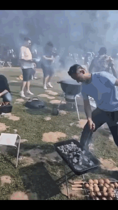 德国西部鲁尔区工业城市杜伊斯堡，大量中东难民到公园集体野炊烧烤。现场烟雾腾腾