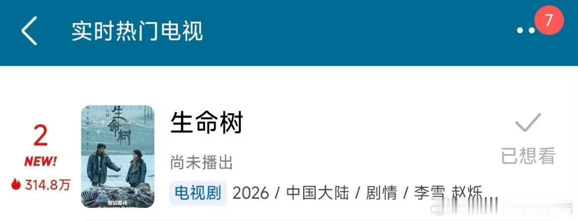 杨紫生命树未播就已经登上db实时热门榜单了