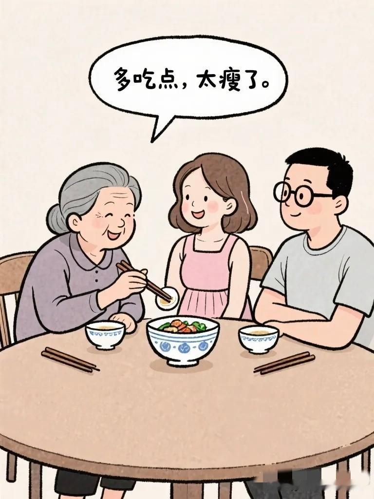 搞笑漫画：妻子碗里堆成小山，婆婆还在夹菜。婆婆：