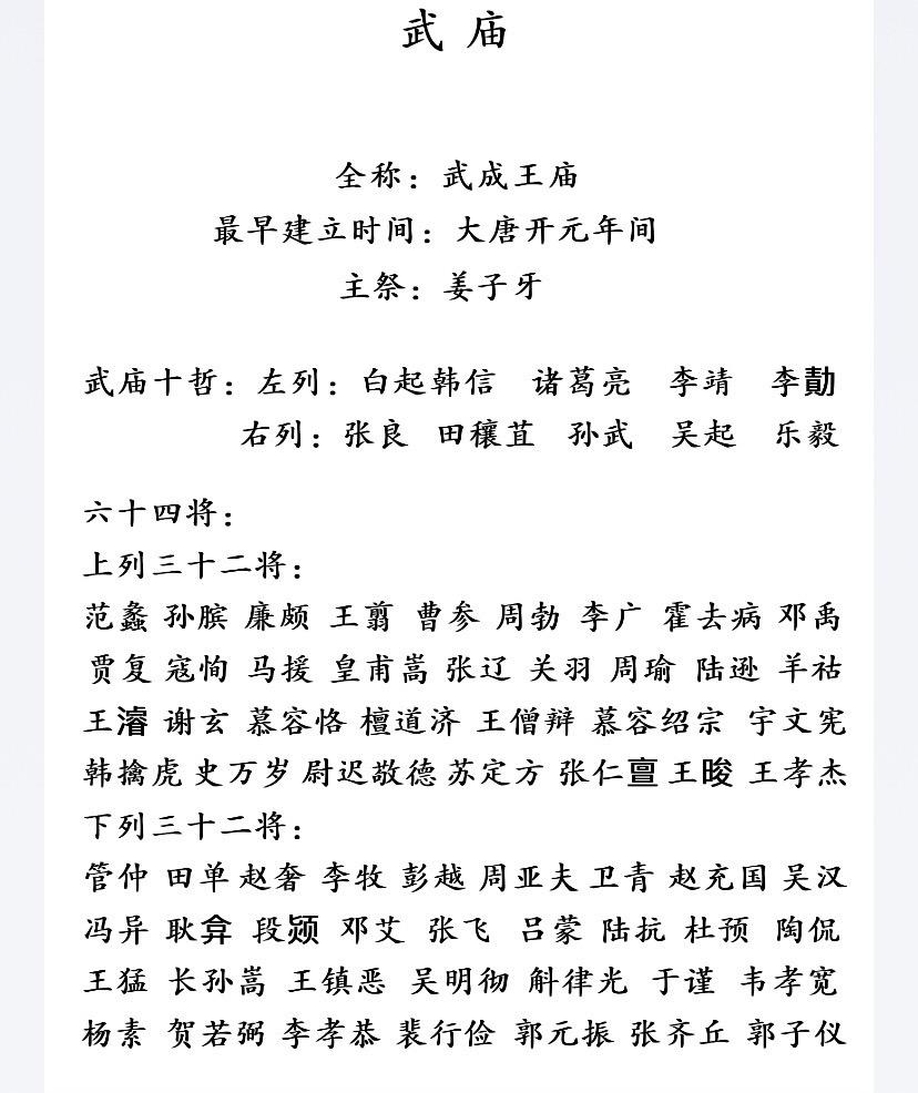 唐朝时期武庙排行榜。