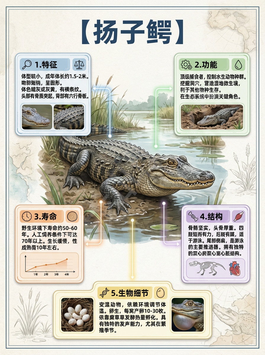 我AI的动物超特别的扬子鳄🐊它可是“活化石”本尊，在地球上晃悠了2亿多年，比