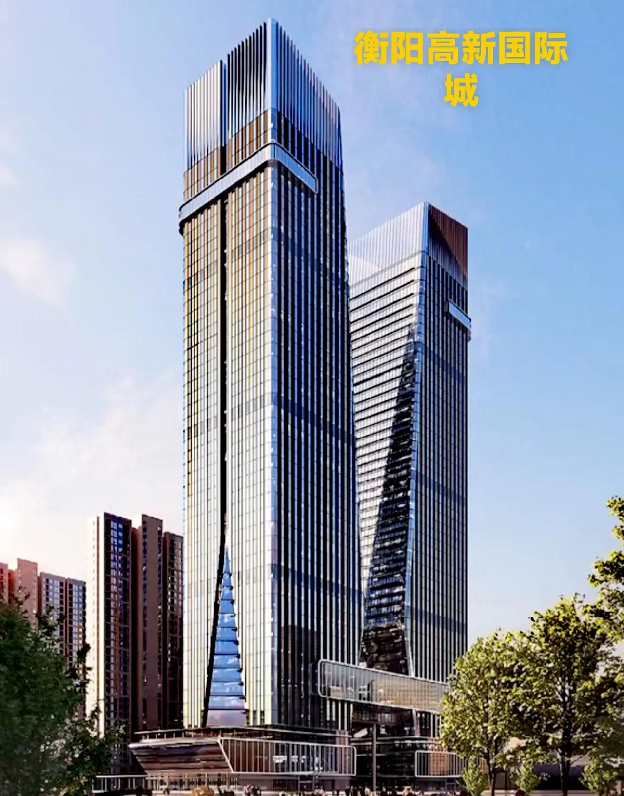 衡阳曾经规划的高新国际城双子塔，以200米高的超高层落地陆家新区。可惜了这么高的