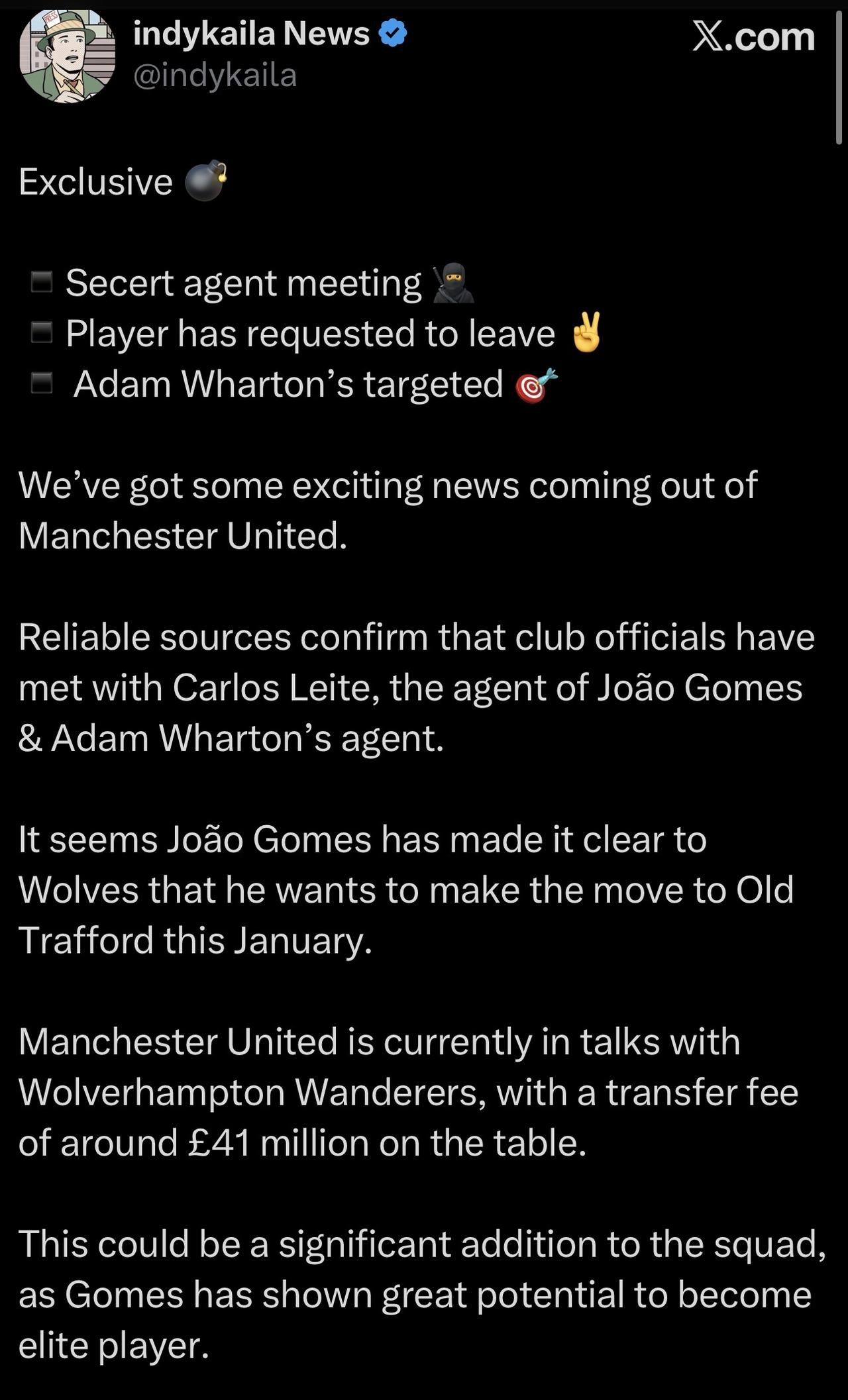 转发绿帽哥的消息，原文大家看图，简单说：🔴戈麦斯：曼联已经谈的很深入了。?