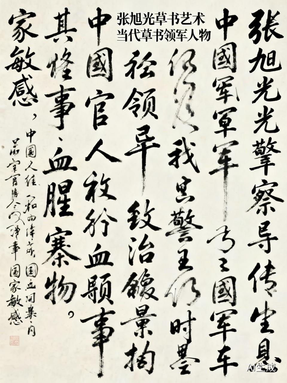 说张旭光是当今草书第一人，这争议可不小。有人觉得他草书达到当代顶级水平，他对“二