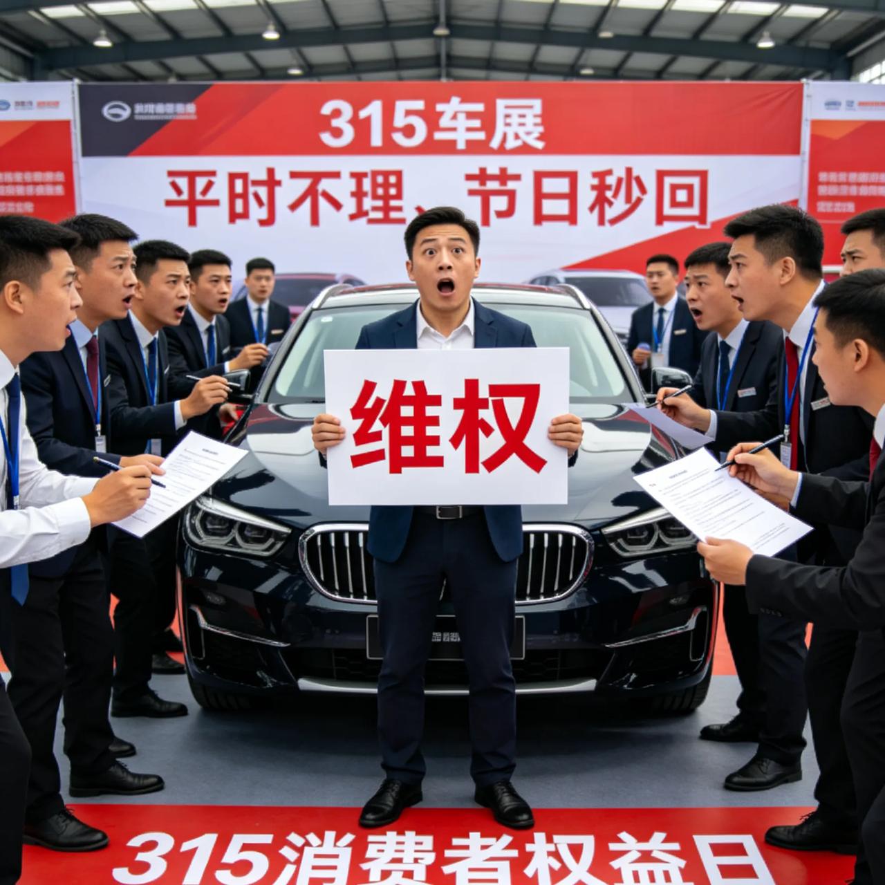 315车展10分钟公关，太讽刺了！车主刚到维权现场，工作人员立刻围上来，
