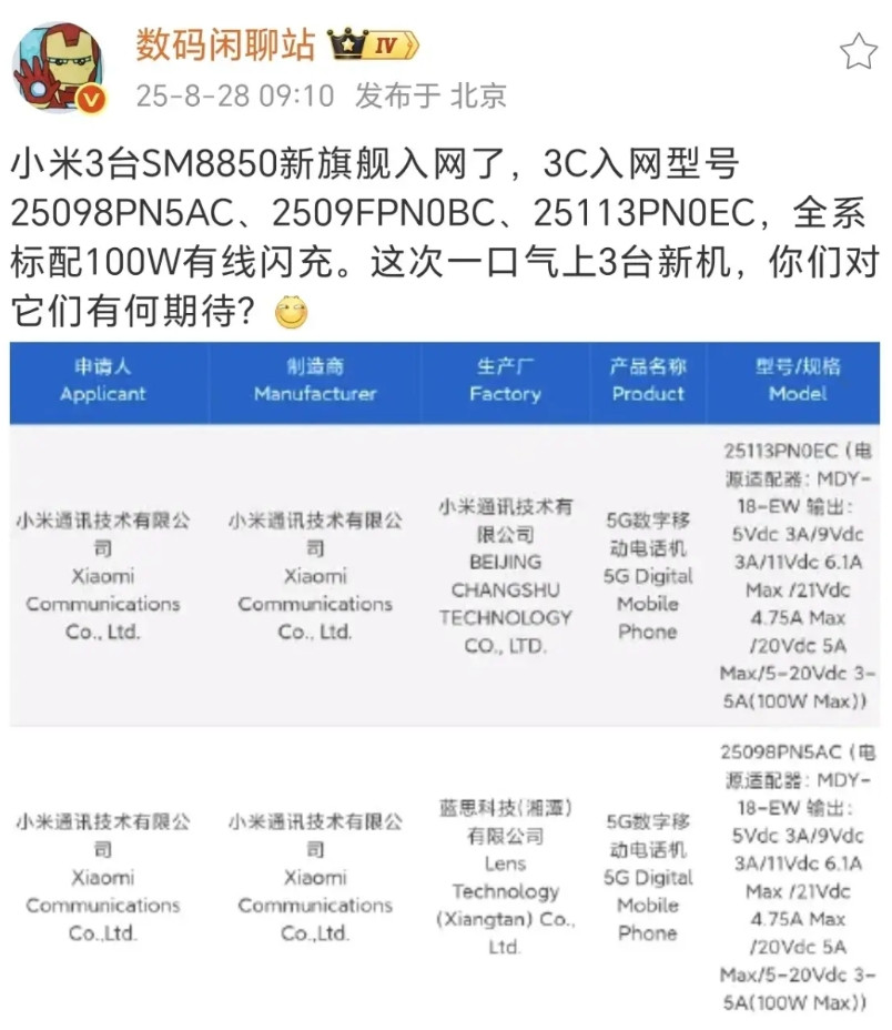 小米继15系列冲击高端市场成功后，再接再厉推出三款机型，全部搭载100w快充，这