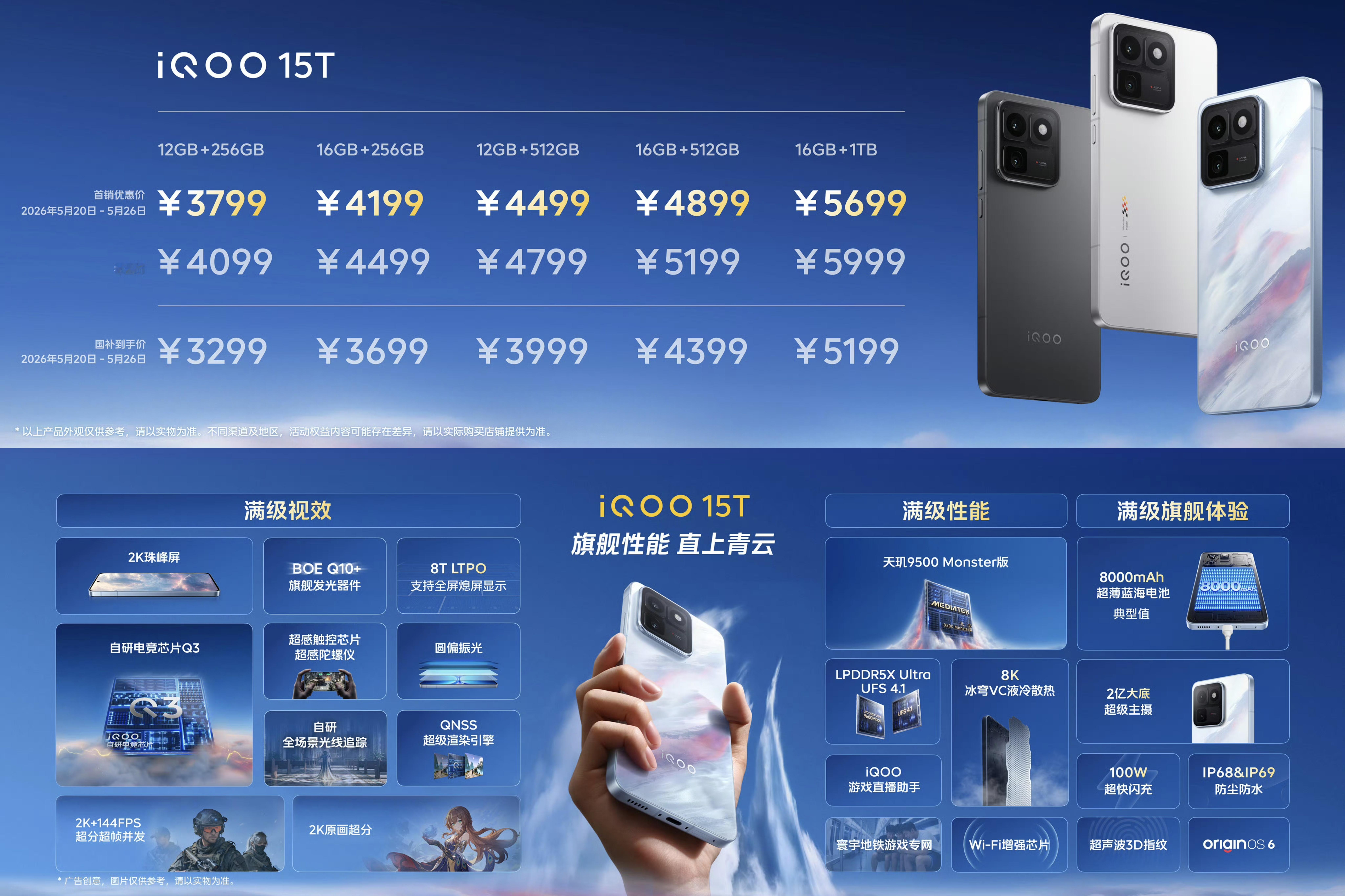 3799元起，iQOO15T发布12+256GB：3799元16+256GB：