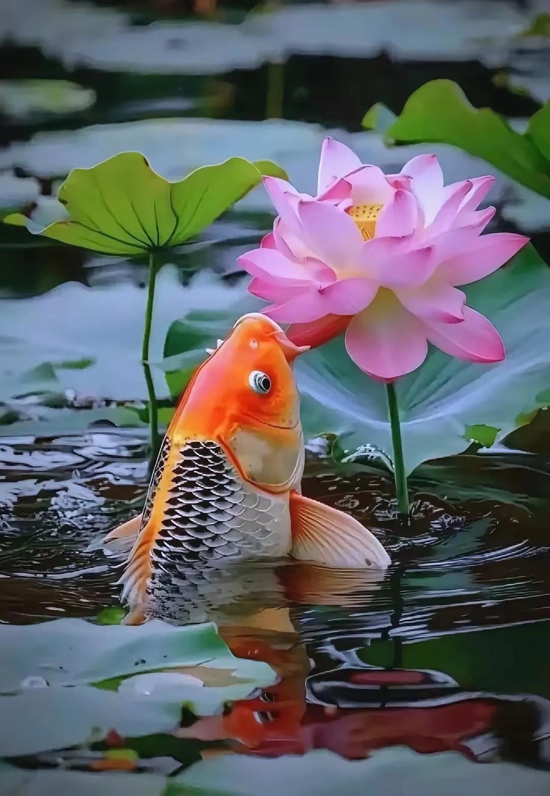 上联:蜻蜓点水莲间舞下联:鲤鱼跃起吻荷花这副下联与上联意境相契，灵动活泼