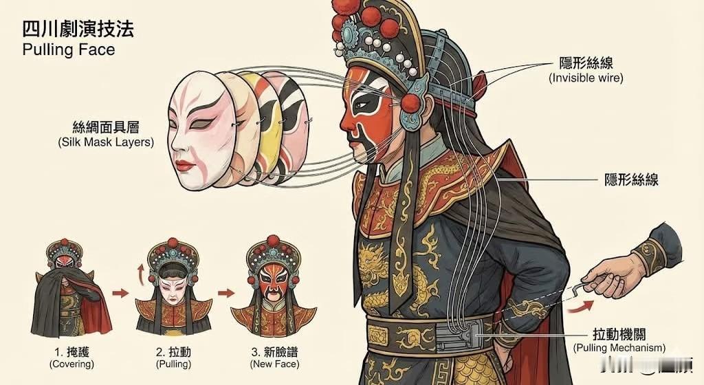 一张图解密川剧变脸技法…相传变脸起源于远古时期，人们为吓退猛兽，用不同颜色把脸