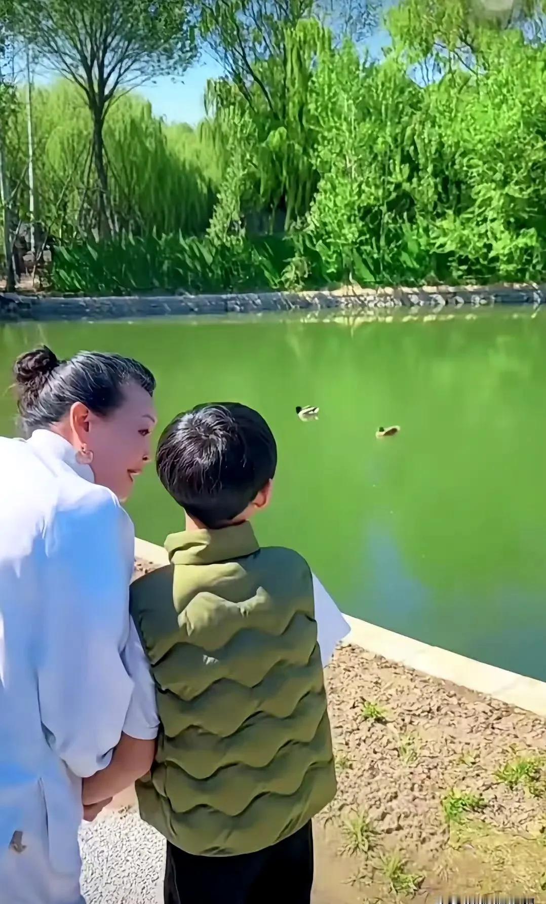 张兰带着孙子小霖霖去湖边游玩，这一幕真的好温馨。看的出来奶奶真的很爱孙子，一直紧