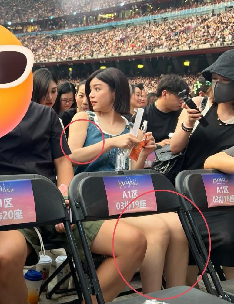 陈妍希去看演唱会被偶遇，她真人看起来好普通啊！而且身材也显胖，脸好圆，胳膊和腿都