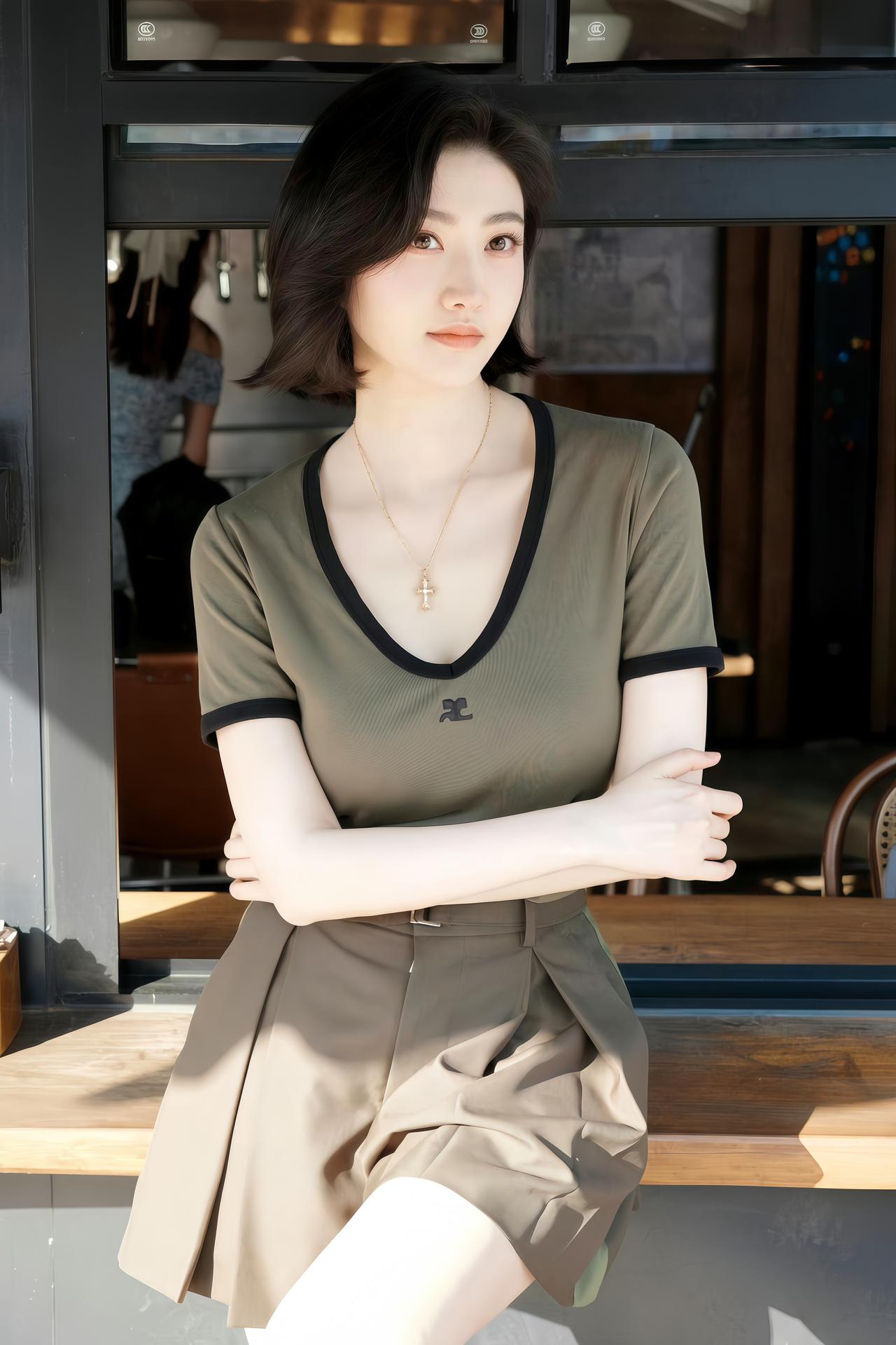 景甜茶叙写真封神！暖棕调穿搭+短发造型，把古典闲适感焊在身上！景甜时尚穿搭高