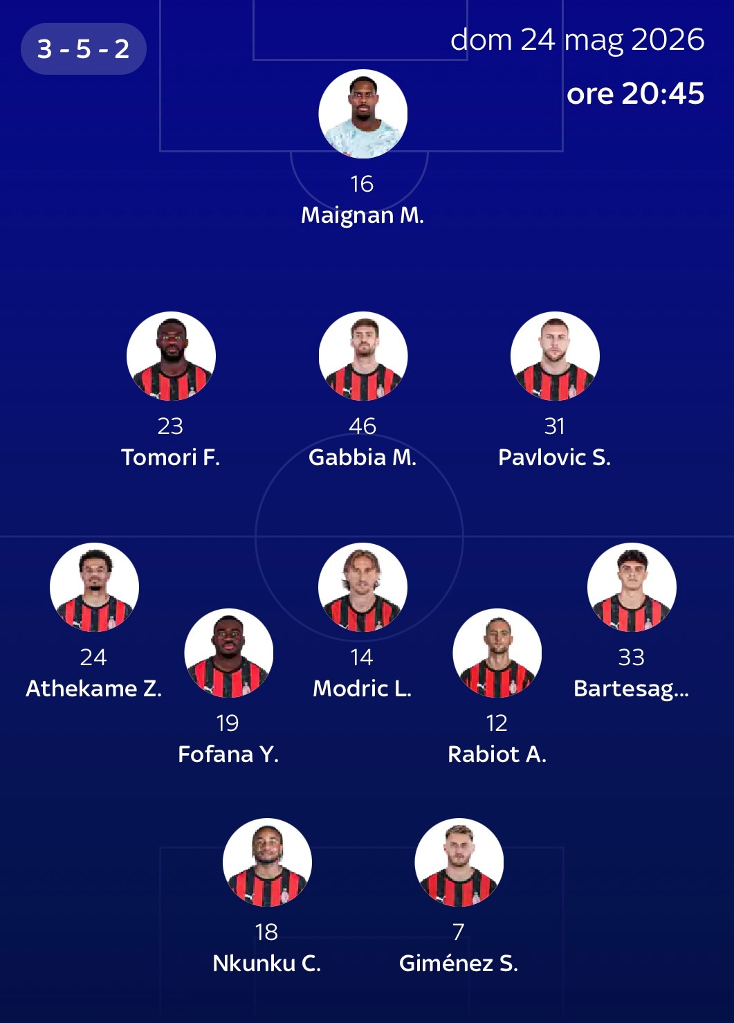 【Sky】该媒体给出的2025-26赛季意甲联赛第38轮-🔴⚫️米兰主场