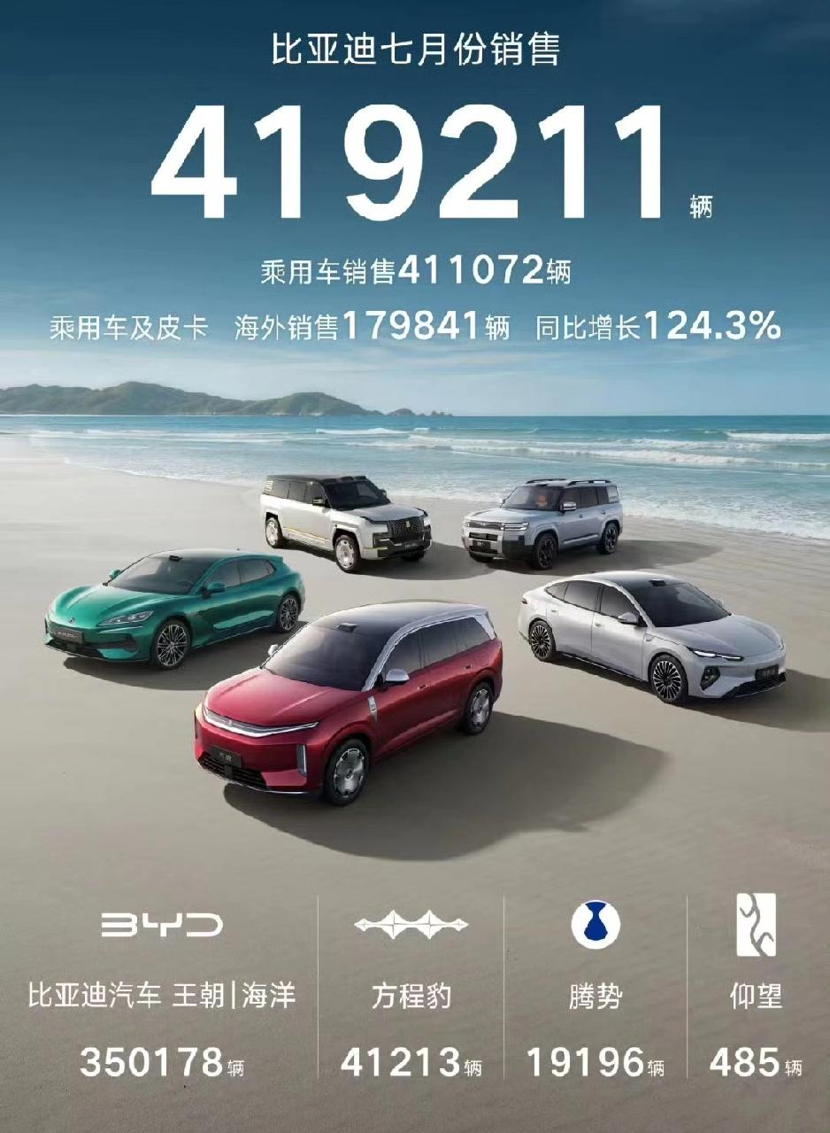没想到方程豹也起飞了，7月份销量破四万台，已经甩了蔚小理一大截，这个单品牌体量已