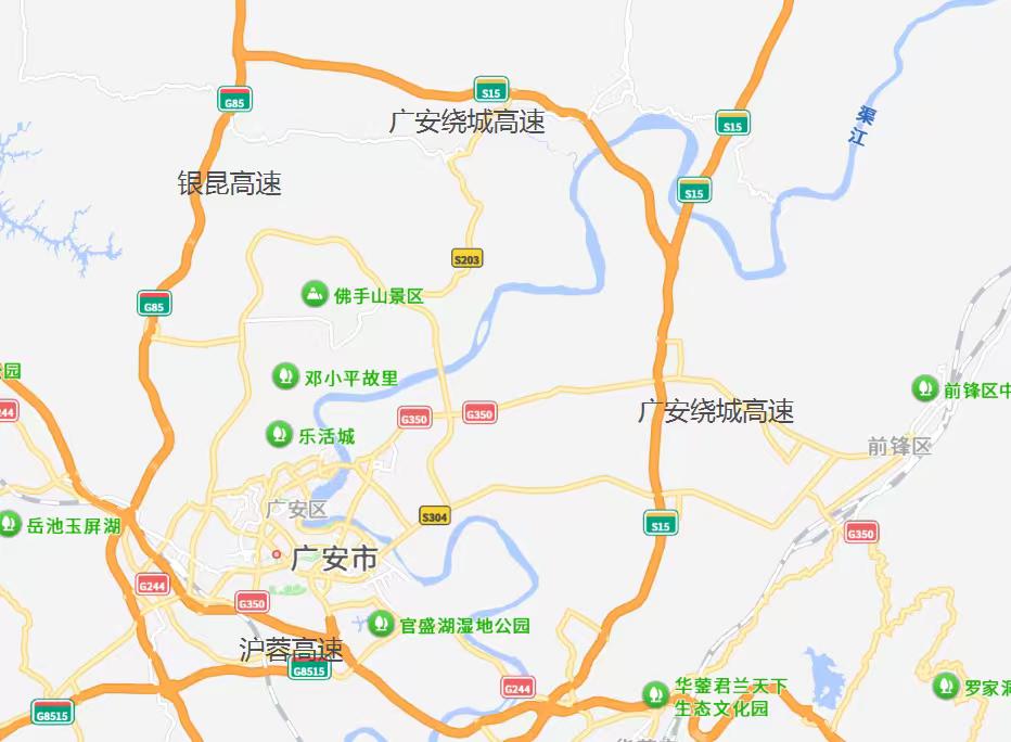 广安四川广安环城高速由银昆高速、沪蓉高速、广安绕城高速共同衔接而成闭合外环，