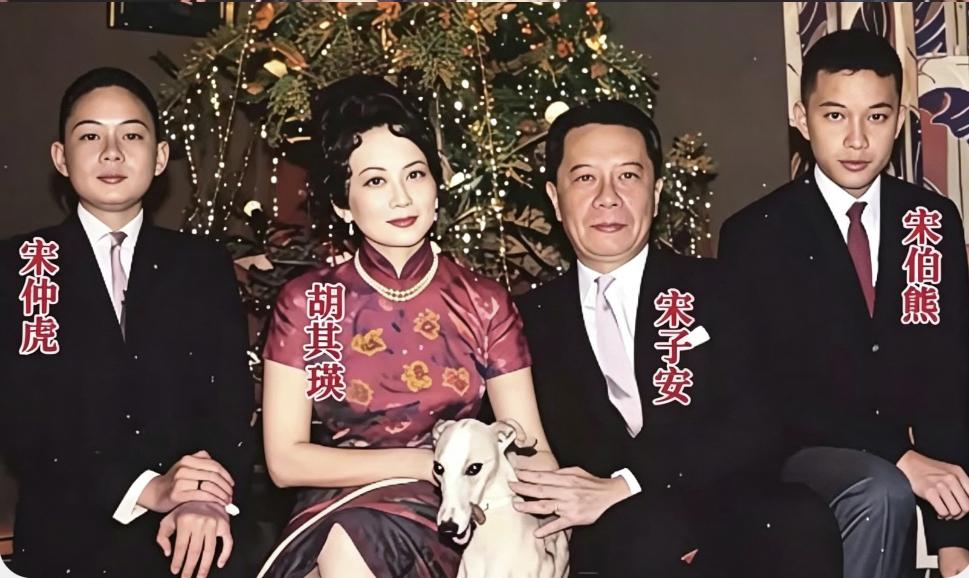 老照片：宋子安（宋子文和宋美龄的小弟）与夫人胡其瑛及其两个儿子宋伯熊和宋仲虎的合