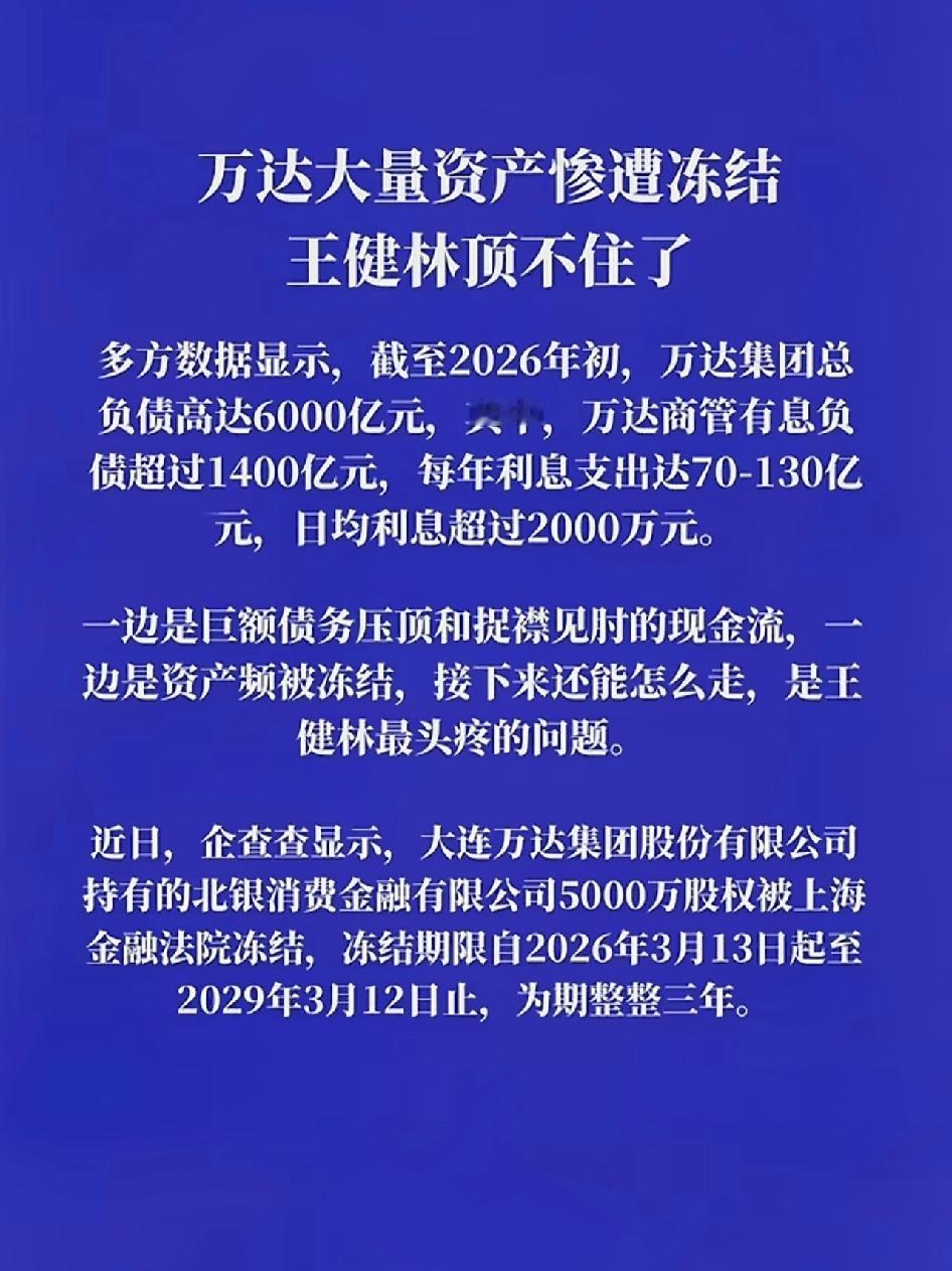 万达大量资产惨遭冻结，王健林是彻底扛不住了。像王健林这样有担当的企业家，国家应该